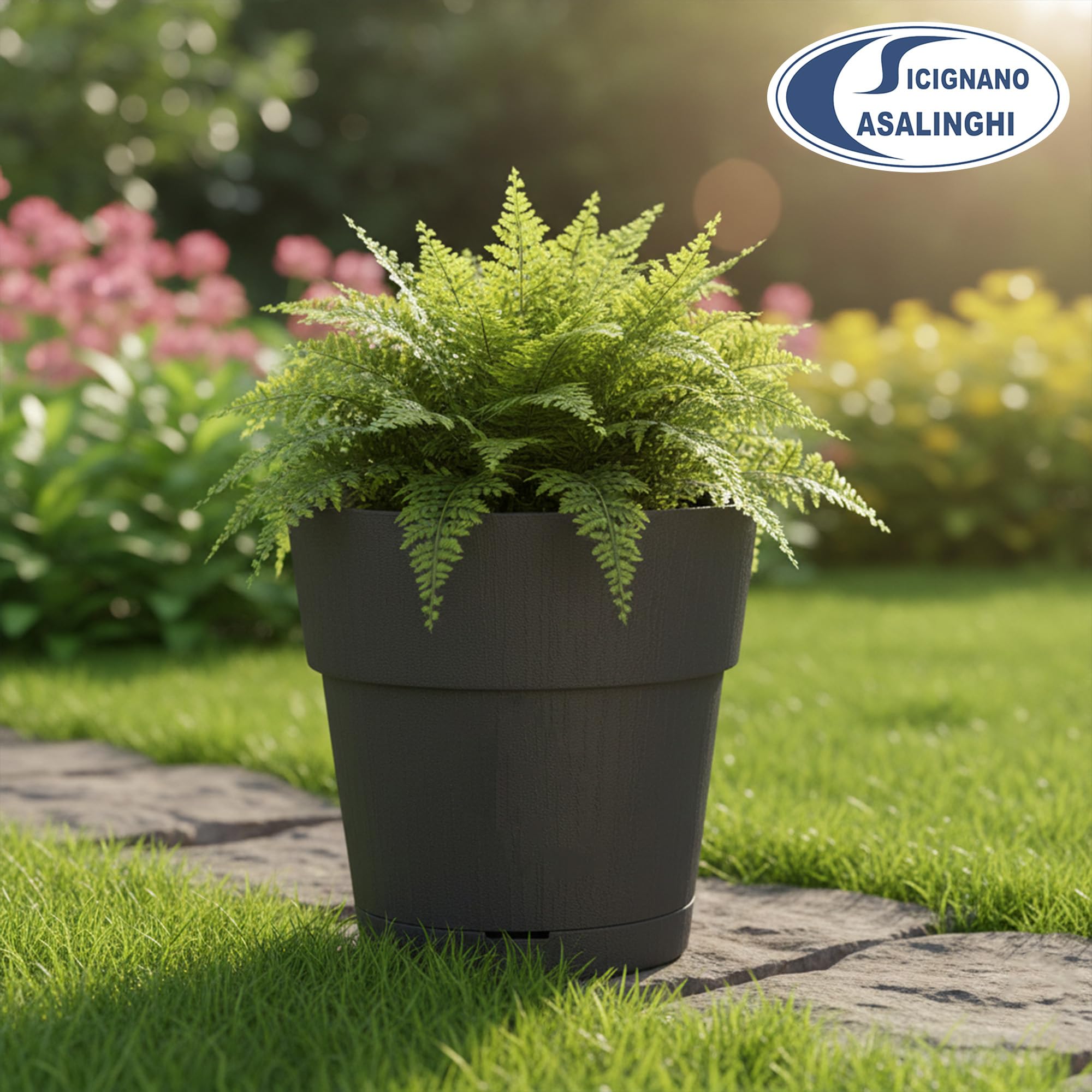 Sicignano Vaso da Giardino in Plastica Riciclata, Modello Ethica Set Completo con Terriccio, Perfetto per Interni ed Esterni, Made in Italy (Tortora, Ø 30 cm, 3 Vasi)