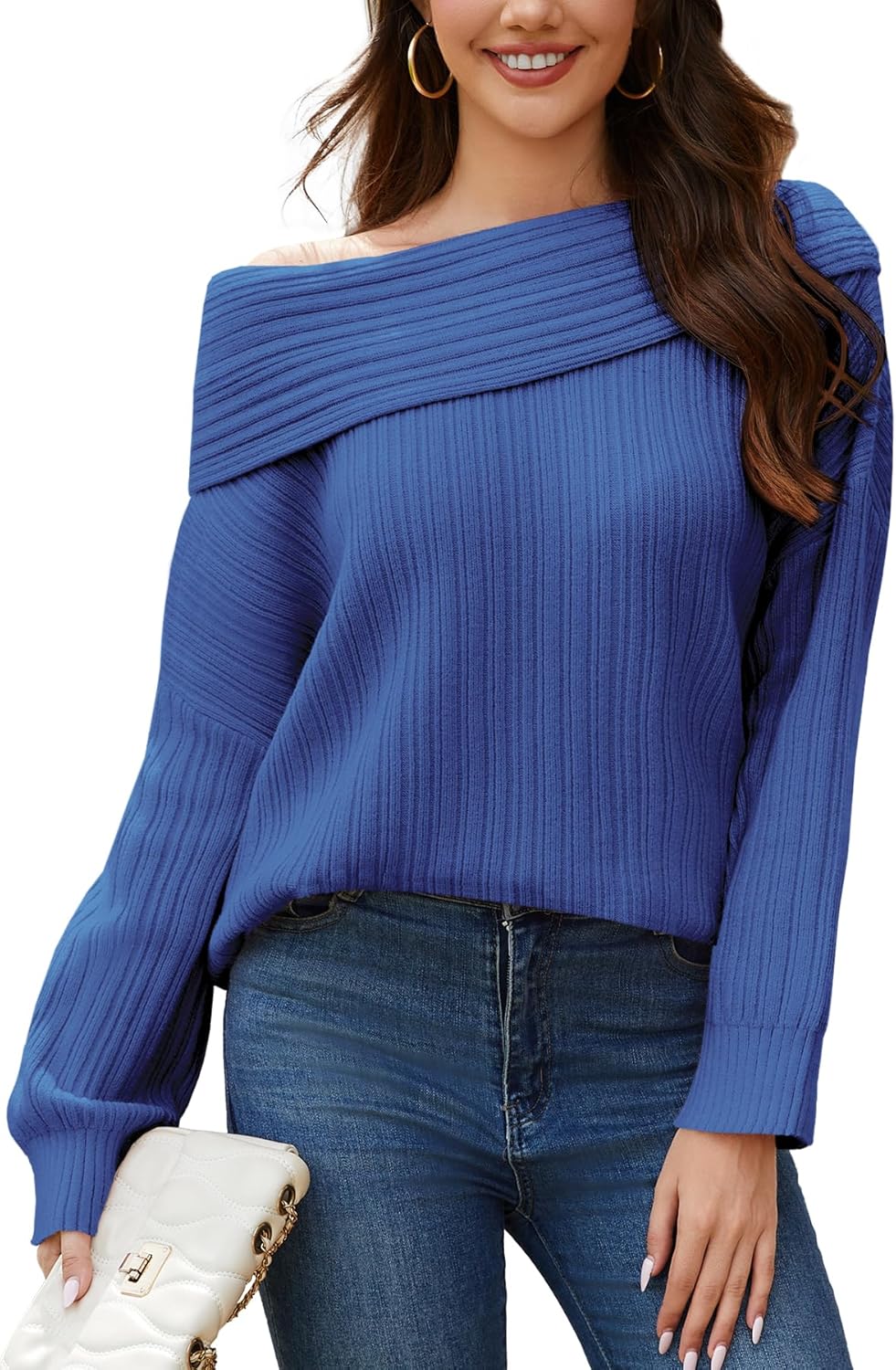 UNCLECAT Women’s Off The Shoulder Sweater 2025 Trendy Oversized Fall Sweater Boat Neck Knit Tops
