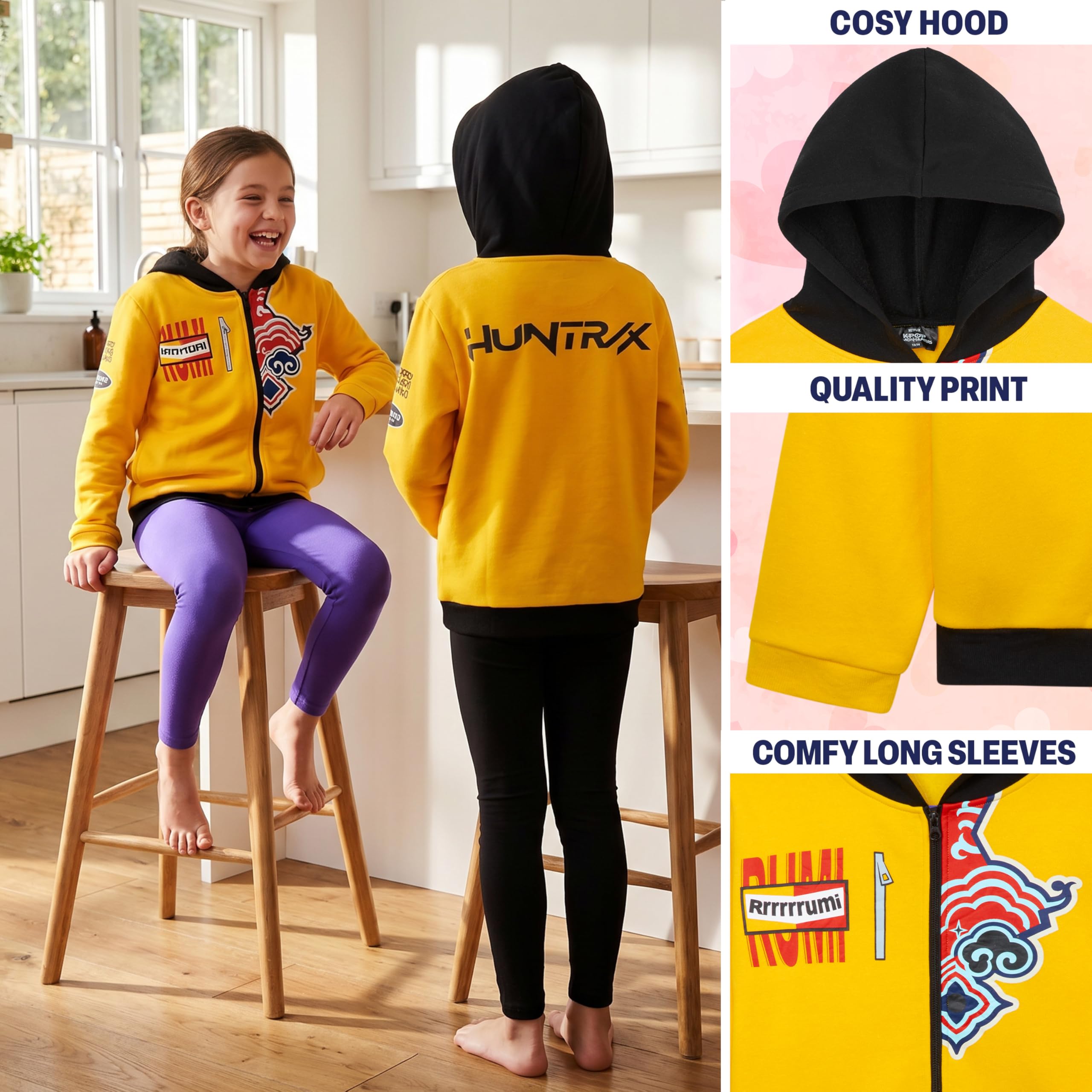 Get Trend KPop Demon Hunters dziewczęca bluza z kapturem, oficjalna licencjonowana bluza z kapturem Huntrix, kurtka z kieszeniami