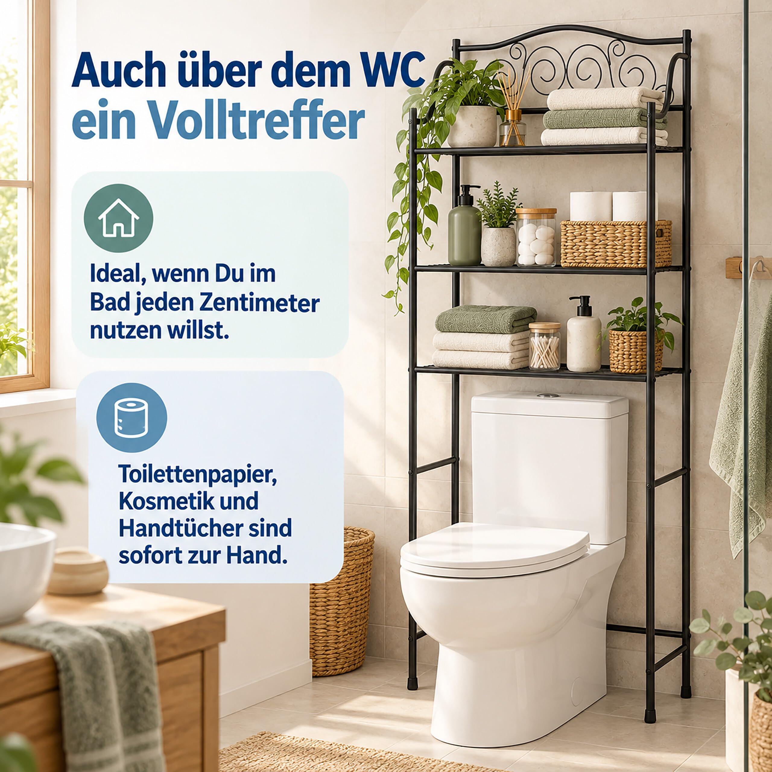 Relaxdays Waschmaschinenregal, 3 Ablagen, schwarz