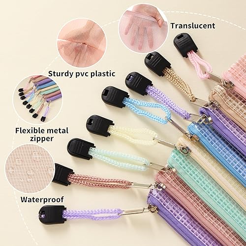 Miniatura 3 de EOOUT 14 bolsas de malla con cremallera, 8 tamaños, bolsas impermeables con cremallera, bolsa de plástico impermeable para documentos de 7 colores,