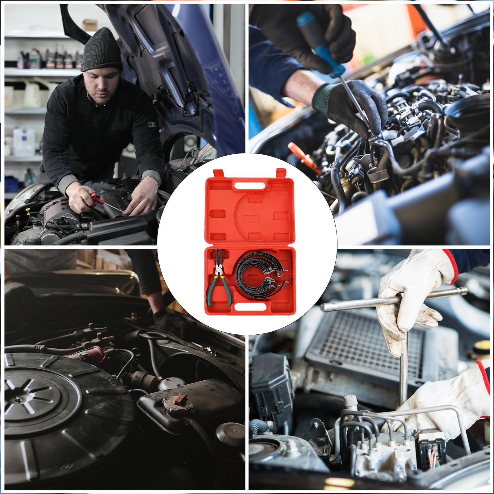 Kit Outil Segments de Piston en Acier au Carbone Pince Serrage à Fine, Compresseur Anneau pour Moteurs Automobiles et Camions, Facile à Transporter Boîte Incluse