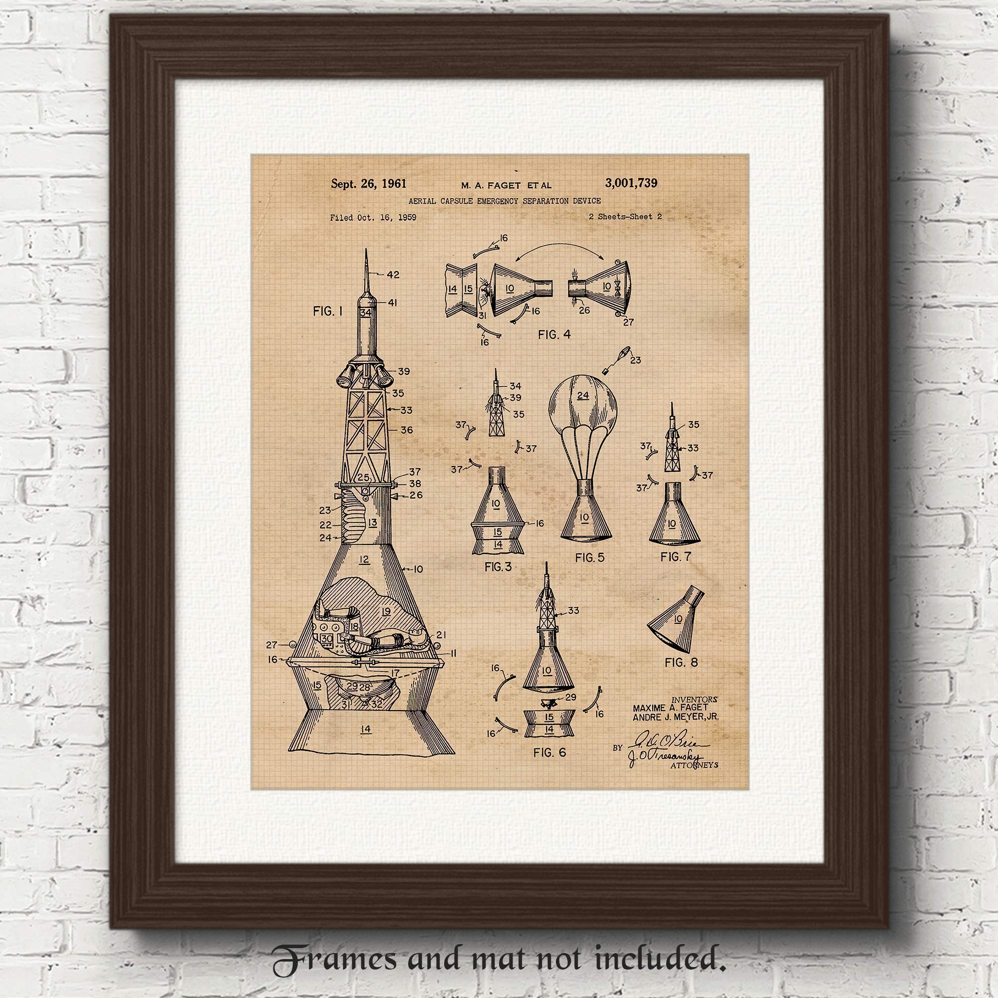 Vintage Space Capsule Patent Prints, 1 (11x14) Unframed Photos, Wall Art Decor Gift for Home NASA Office Man Cave Work Garage Engineer School College Student Teacher Coach Aviation Astronomy Champ