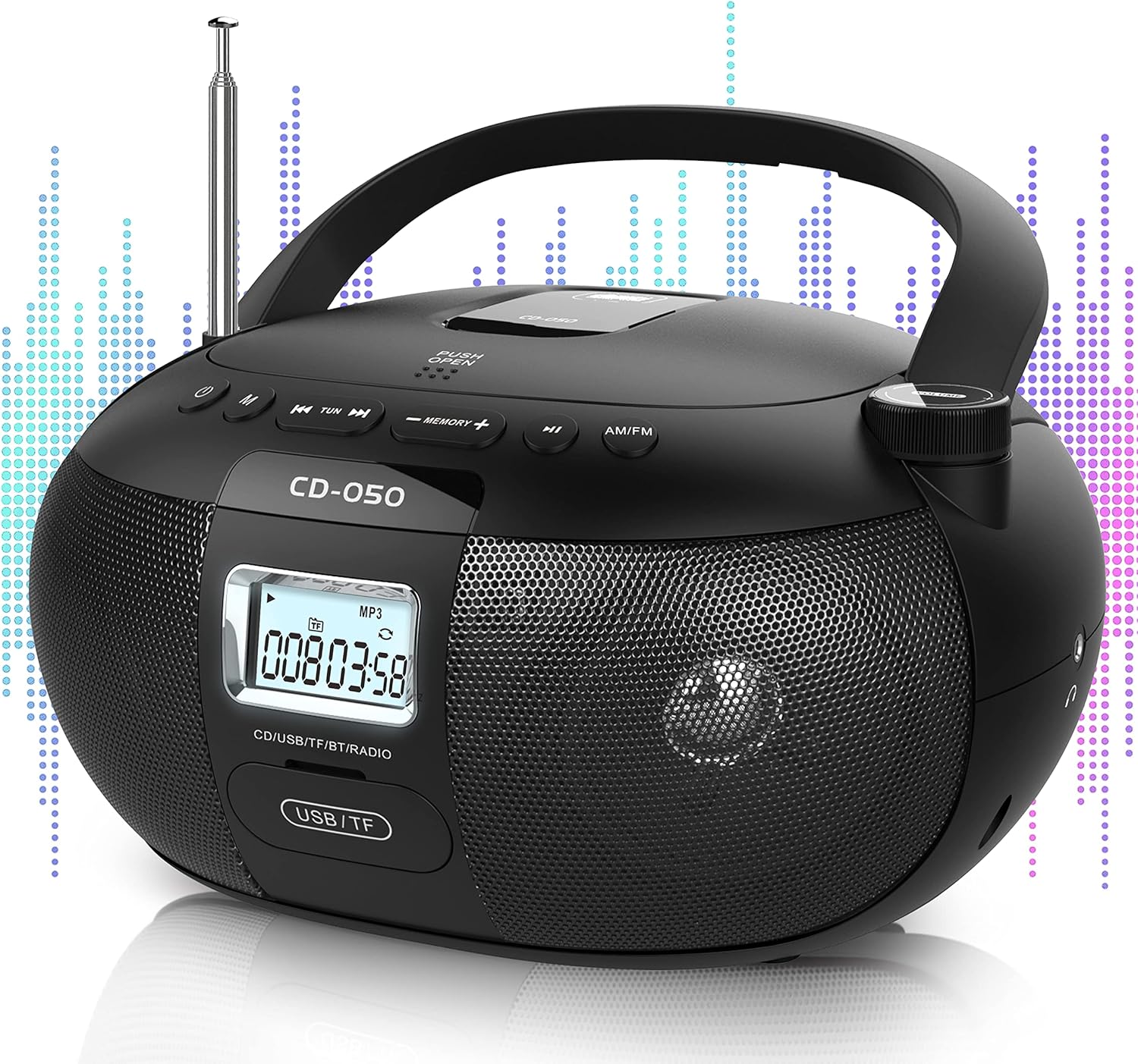 Greadio CD Player Portable Boombox with AM FM Stereo Radio, Bluetooth 5.0/TF Port/USB Drive,AC