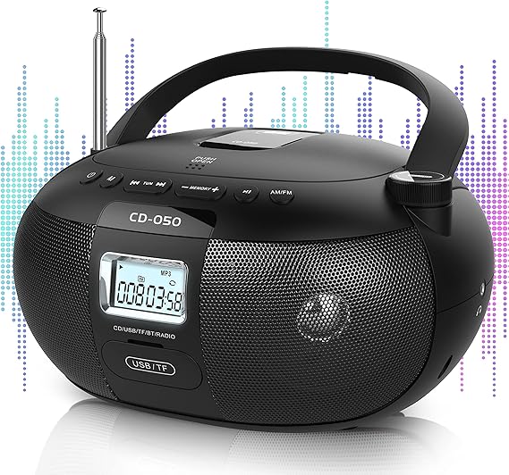 Greadio CD Player Portable Boombox with AM FM Stereo Radio, Bluetooth 5