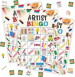 Artist Bingo Game Set for Adults - Painting Birthday Party Card, Art Themed Favors for Family Paint Lovers, Activity Game Decor & Supplies -02