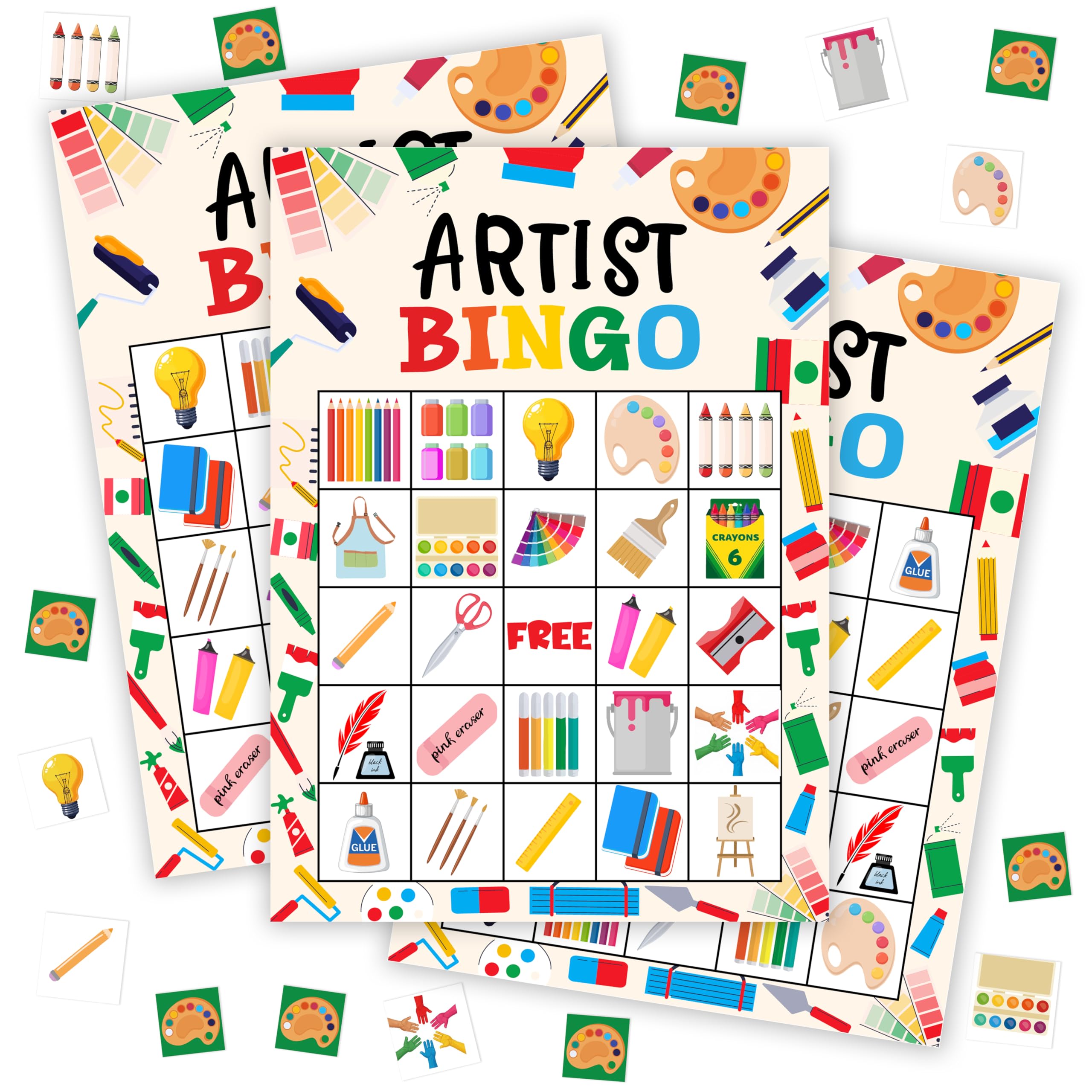 Artist Bingo Game Set for Adults - Painting Birthday Party Card, Art Themed Favors for Family Paint Lovers, Activity Game Decor & Supplies -02