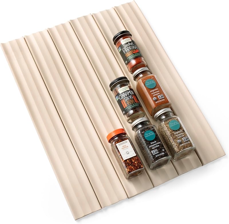 SpiceLiner Adjustable Spice Drawer Liner, 10ft Roll, Sandstone, Seasoning and Spices Bottle Organizer Insert
