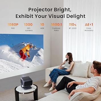JMGO N1 Pro Triple Laser Projector 1300 ISO Lumens, 1600:1 FOFO Contrast, 1080P FHD, 4K Supported, 180 Android TV 11, Instant Keystone Correction, Blu-Ray 3D, 10W*2 Dynaudio Speakers for Home