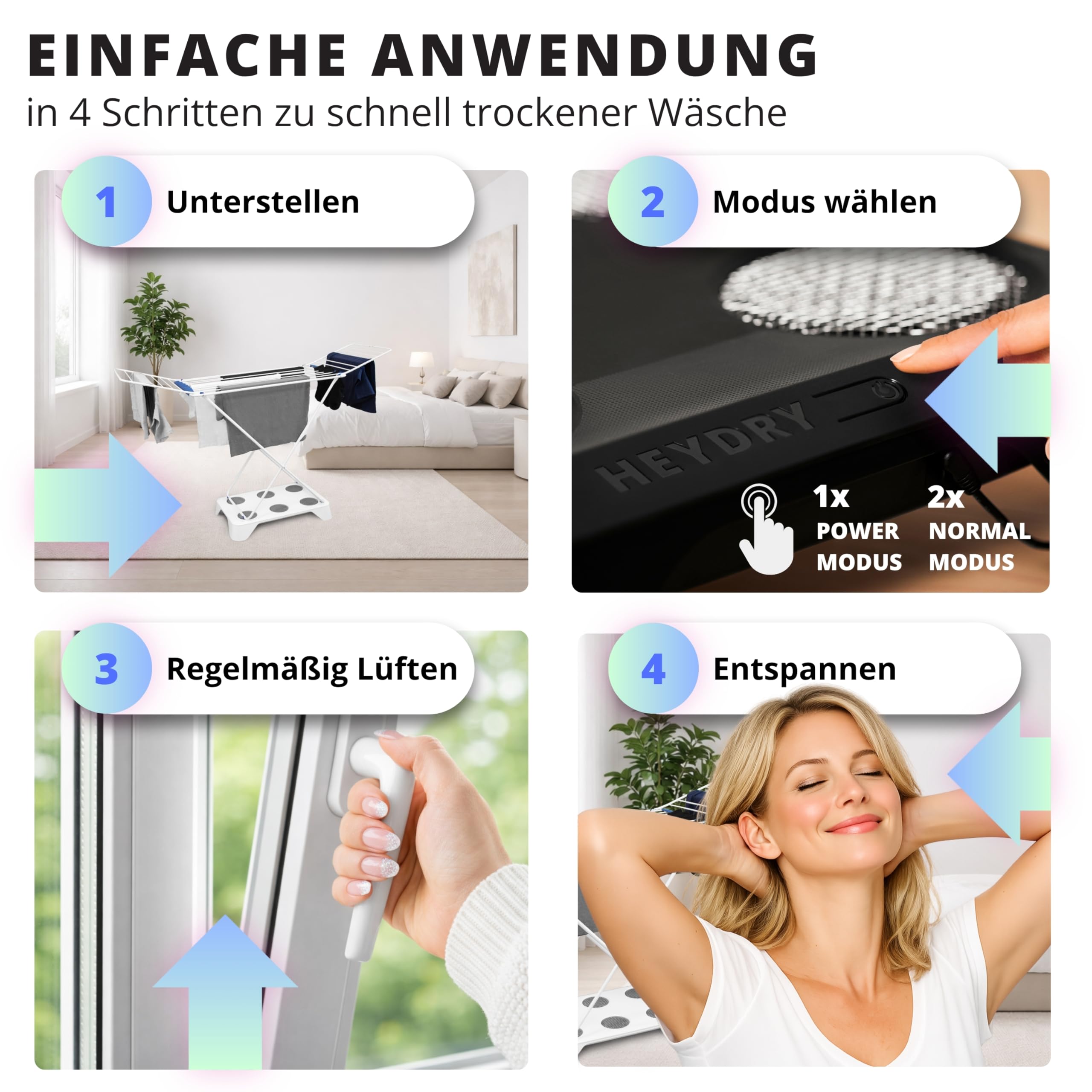 HEYDRY® SWAN White Bundle – Wäscheständer + Luftzirkulations-Trockner (kein Heizgerät) im Set – schneller Wäsche trocknen ohne Trockner, leise & energieeffizient, schonend