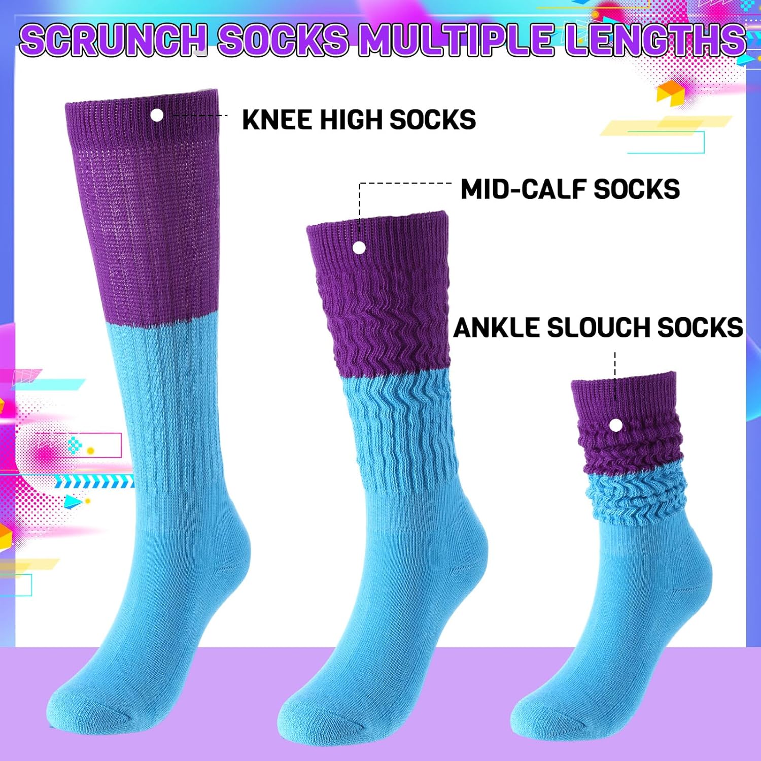 Handepo 19 Pcs 80s Costume Accessories Set Neon Retro 80s Fanny Pack Hairband Fishnet Gloves Bracelet Earrings Necklace Socks - Image 6