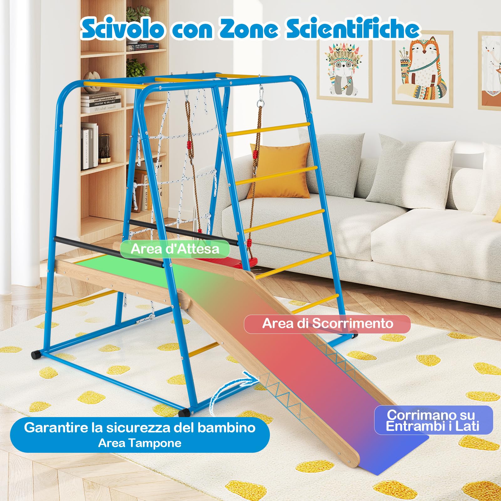 COSTWAY 6 in 1 Set da Arrampicata per Bambini con Scivolo e Altalena