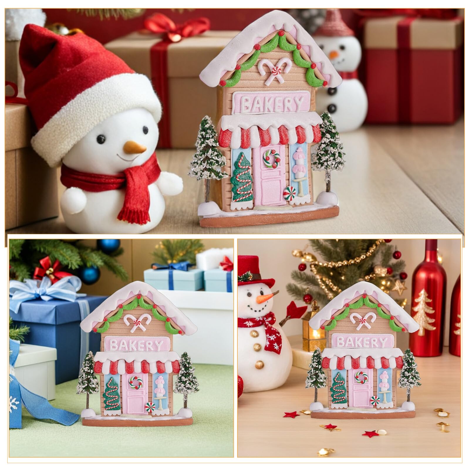 Casita de Jengibre Navideña de Arcilla Polimérica Pintada a Mano Adorno Decorativo Pequeño Árboles Figura para Decoración de Mesa y Hogar Invierno Detalle Artesanal Festivo