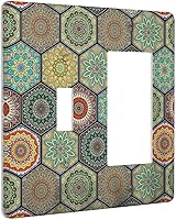 Vista 22 de Puerta de castillo de madera de mediados de siglo, estilo griego, cubierta de interruptor de luz de palanca individual, placa decorativa de pared