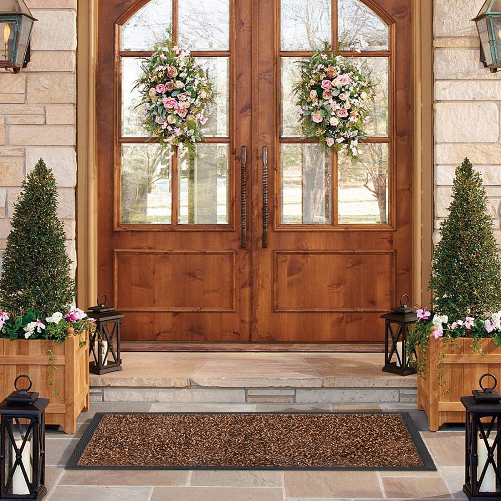 Mibao Dirt Trapper Door Mat for Indoor&Outdoor, 24" x 36", Grey Black,Washable Barrier Door Mat, Heavy Duty Non-Slip Entrance Rug Shoes Scraper, Super Absorbent Front Door Mat Carpet