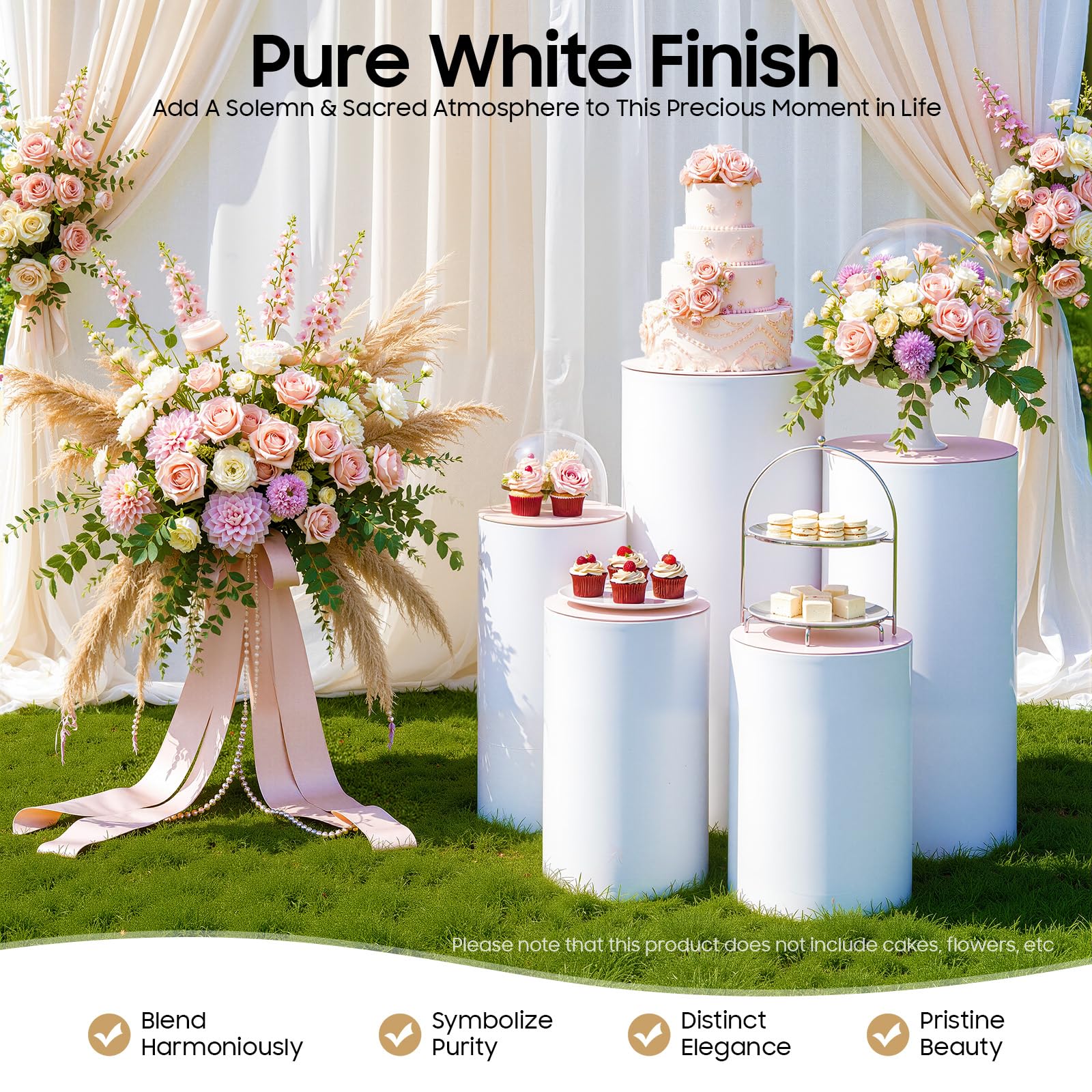 Lot de 3 socles cylindriques blancs pour fête, gâteau, fleurs, décoration de mariage, enterrement de vie de jeune fille, anniversaire (5 pièces, modèle 01)