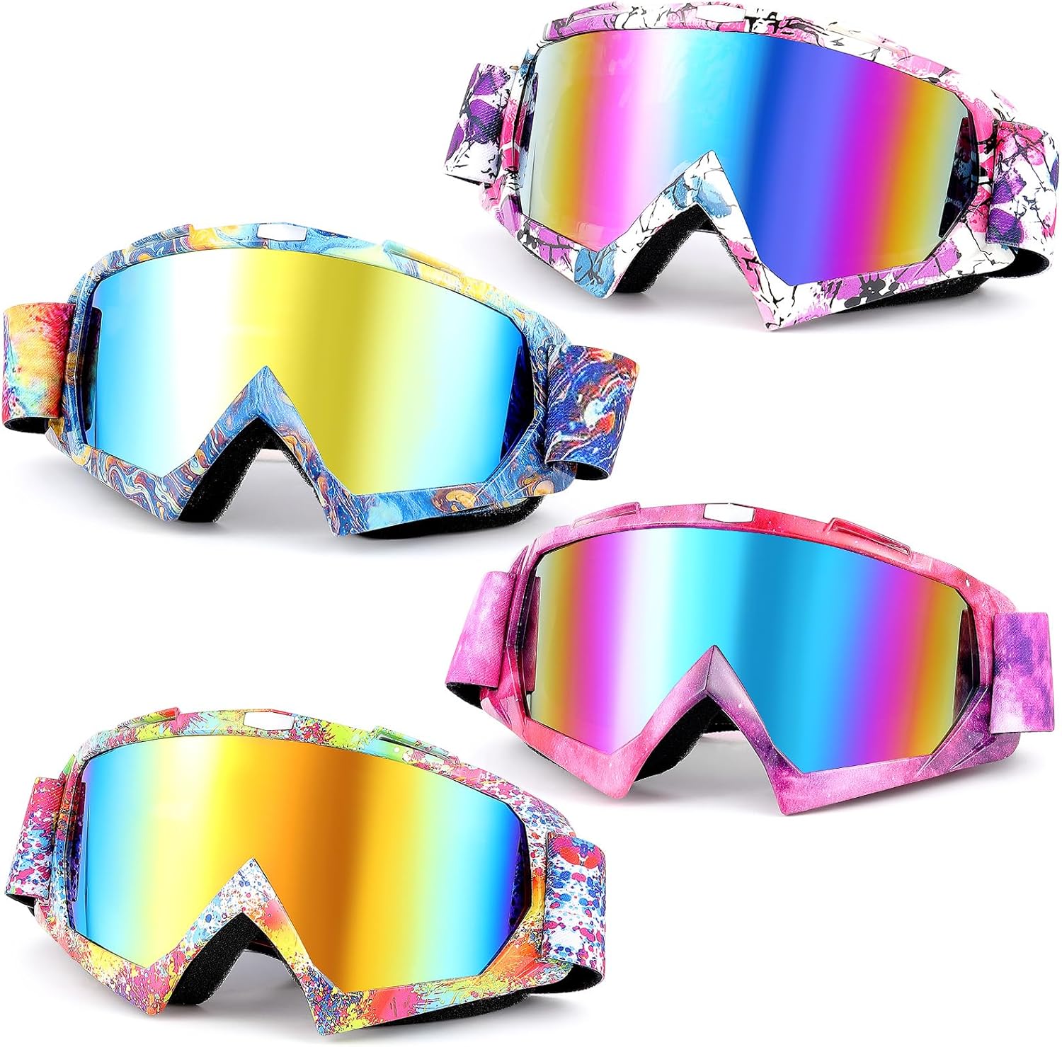 Tallew 4 Pairs Dirt Bike Goggles Motorcycle Motocross Riding Racing ATV Goggles for Men Women Power Sport Ski