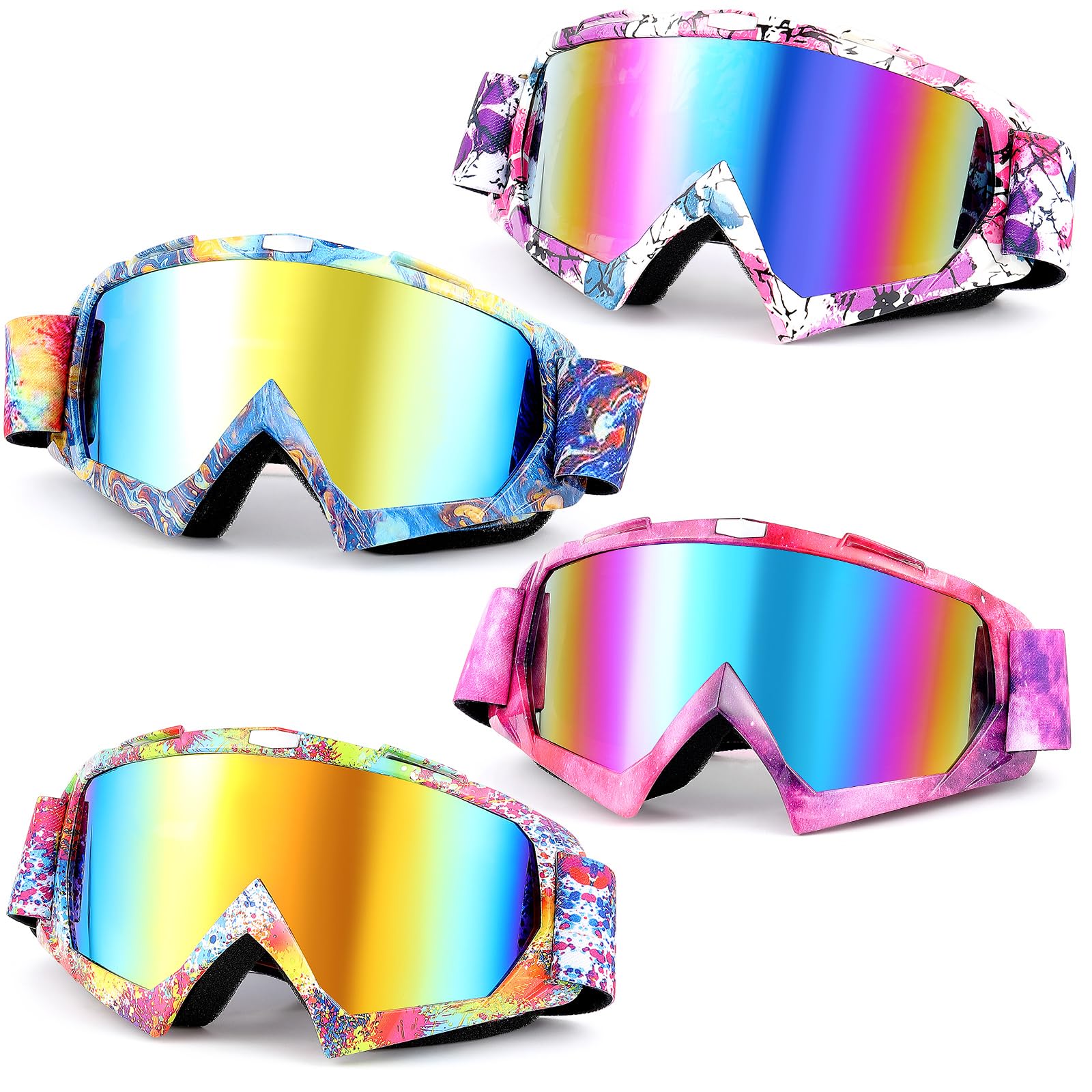 Tallew 4 Pairs Dirt Bike Goggles Motorcycle Motocross Riding Racing ATV Goggles for Men Women Power Sport Ski