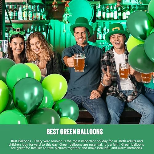 Miniatura 5 de OWill 100 globos verdes de 12 pulgadas, diferentes tonos, verde oscuro, esmeralda, verde lima, cromado, verde metálico, globos de látex para safari