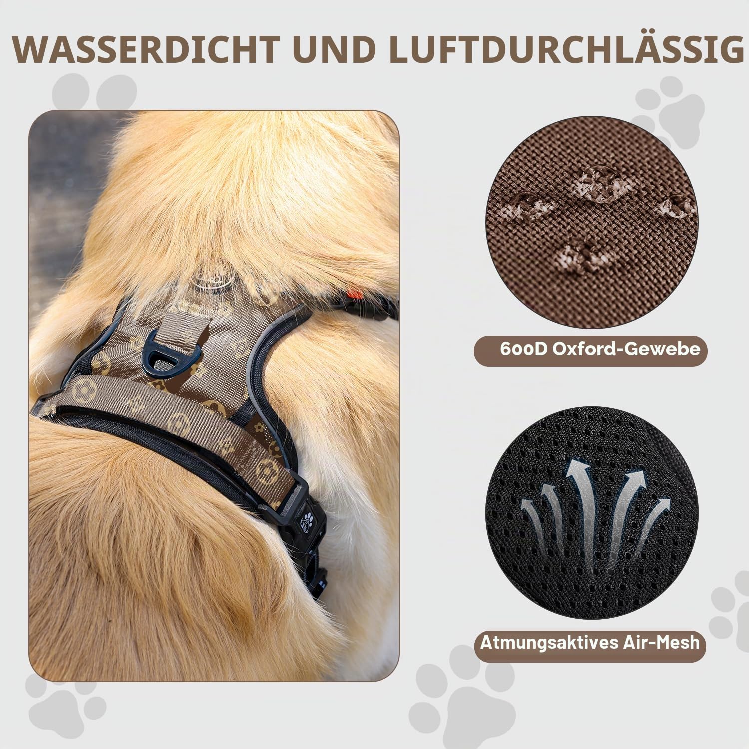 FURRYFECTION Hundegeschirr mittelgroße Hunde, Geschirr Hund ausbruchsicher Antizuggeschirr ohne Zug, Brustgeschirr Dog Harness verstellebare Oxford Medium Hundegeschirre mit Leine | Verstellbare reflektierende Haustierweste, 4 Riemen, gepolsterter Griff u