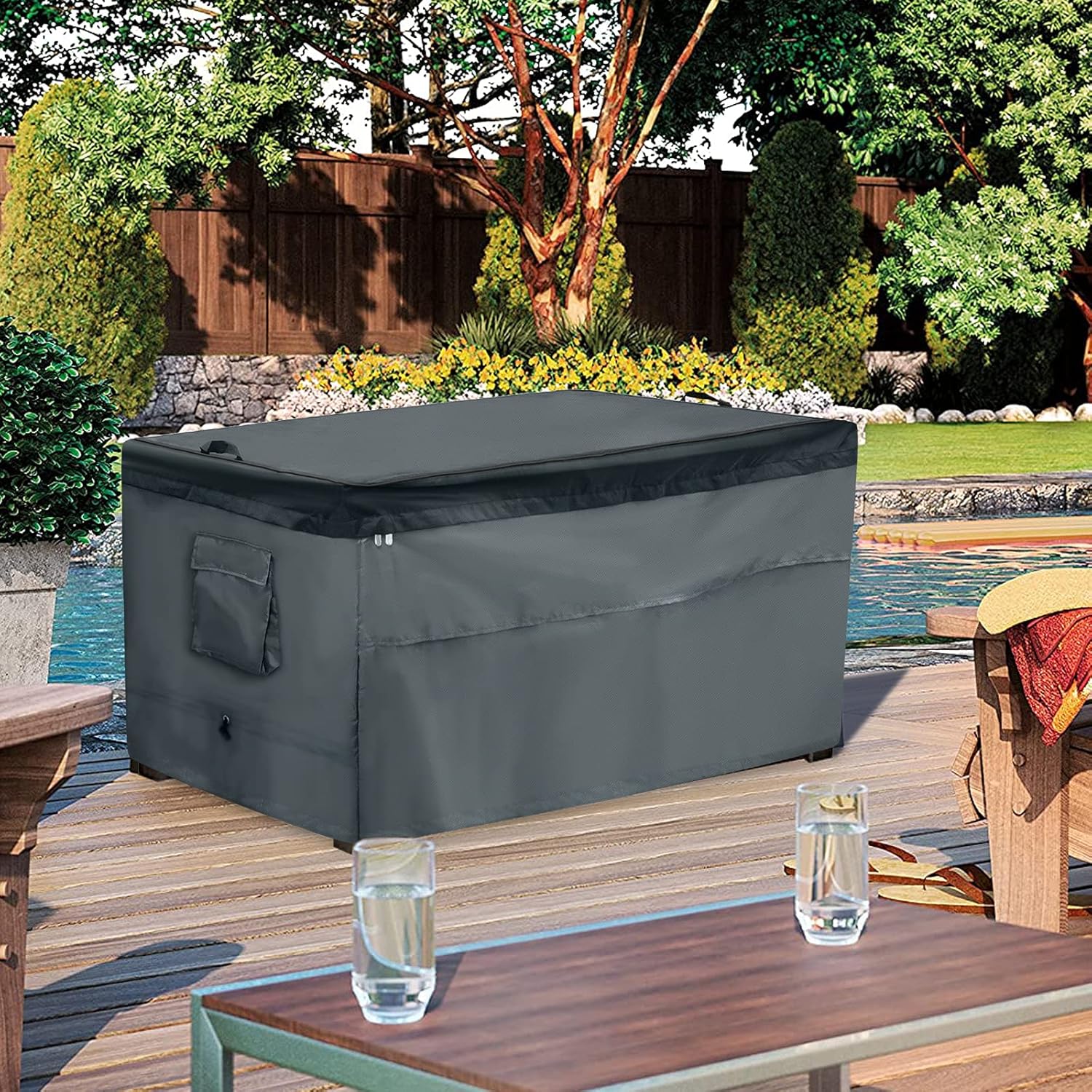 DUSTYPROTE Storage Box Cover, Quick Open Patio Deck Box Top with Zipper and Pockets-Waterproof Oxford Fabric Storage Container Cover (Gray, 48x25x25in), S-48x25x25in, deck-boxescover : Patio, Lawn & Garden