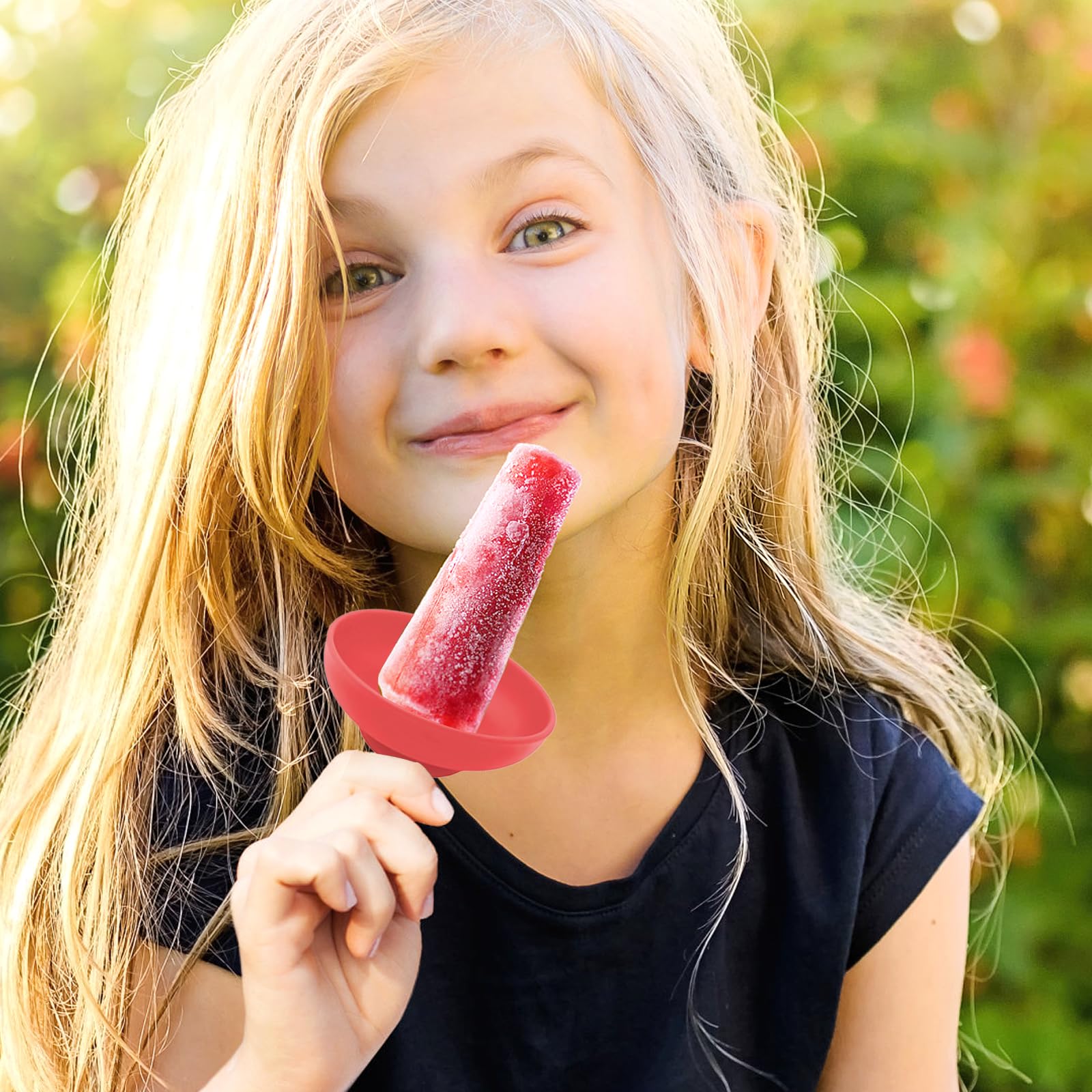 SoeUyd 4 Piezas Porta Paletas Antigoteo para Niños, Porta Paletas Silicona Reutilizable, Soporte para Helados Antigoteo, Portahelados Redondos de Silicona para Niños y Niñas