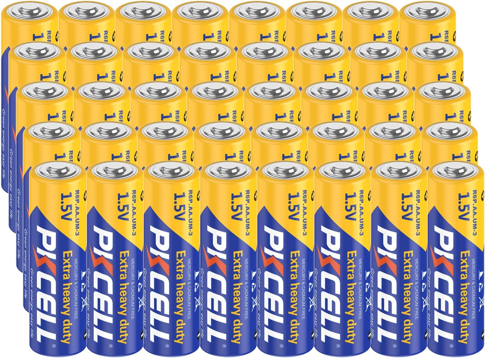 AA Batteries 1.5 V High Performance Zinc Carbon Batteries for Toys, Remote Controls, Lights, Pack of 40, PKCELL