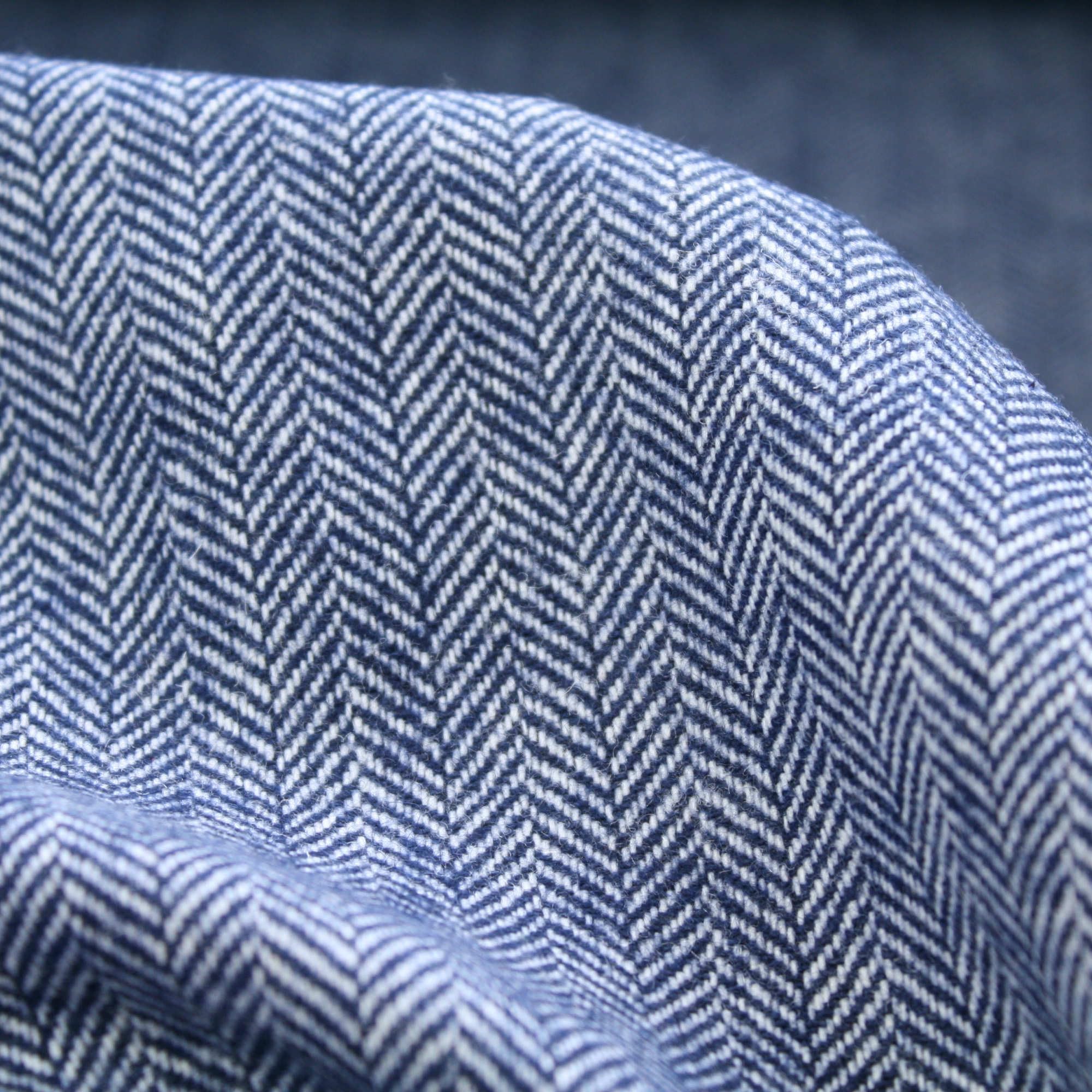 We Love Fabric Blue Herringbone Tweed Wool Blend Upholstery Fabric 1.5M Width - Big Pattern (Half-Meter)