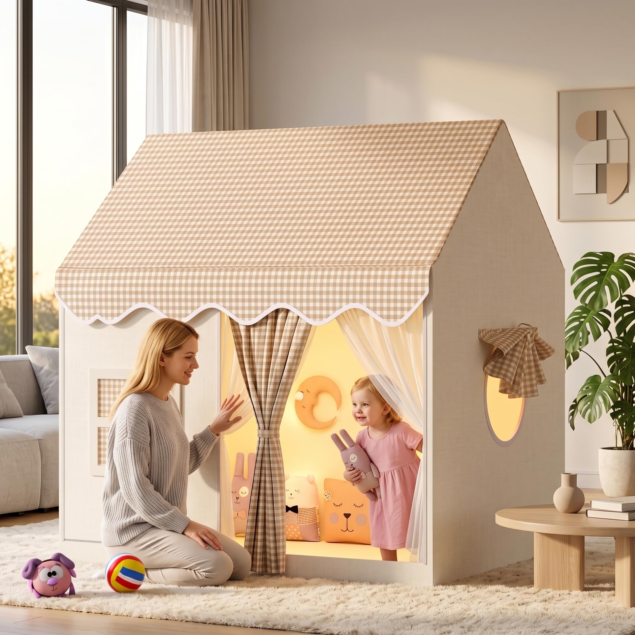 Tenda da gioco per bambini pieghevole per interni con struttura in metallo, kaki