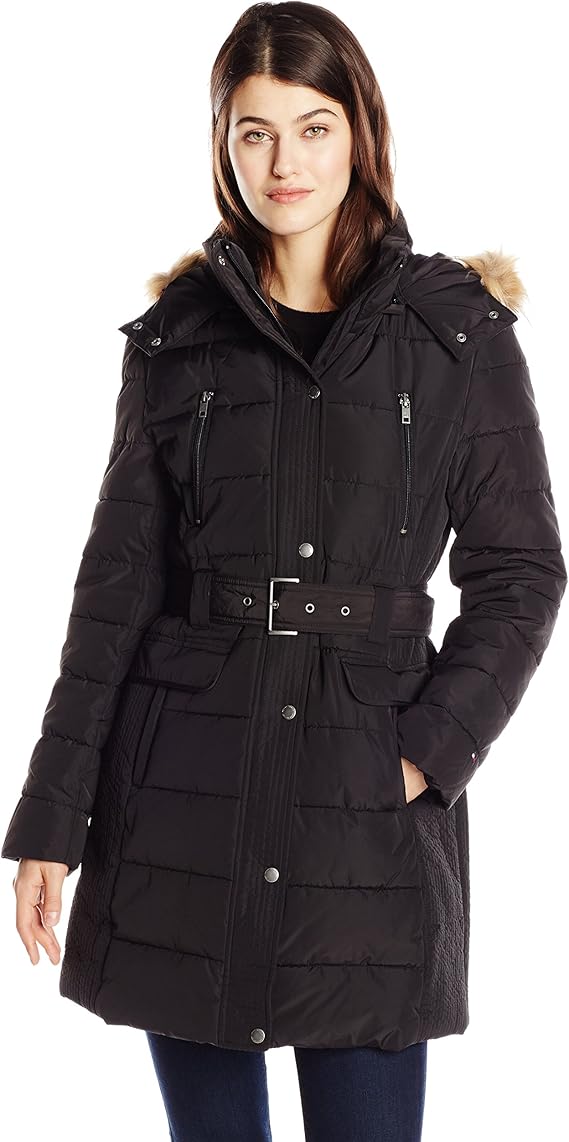 tommy hilfiger fur trim hooded down jacket