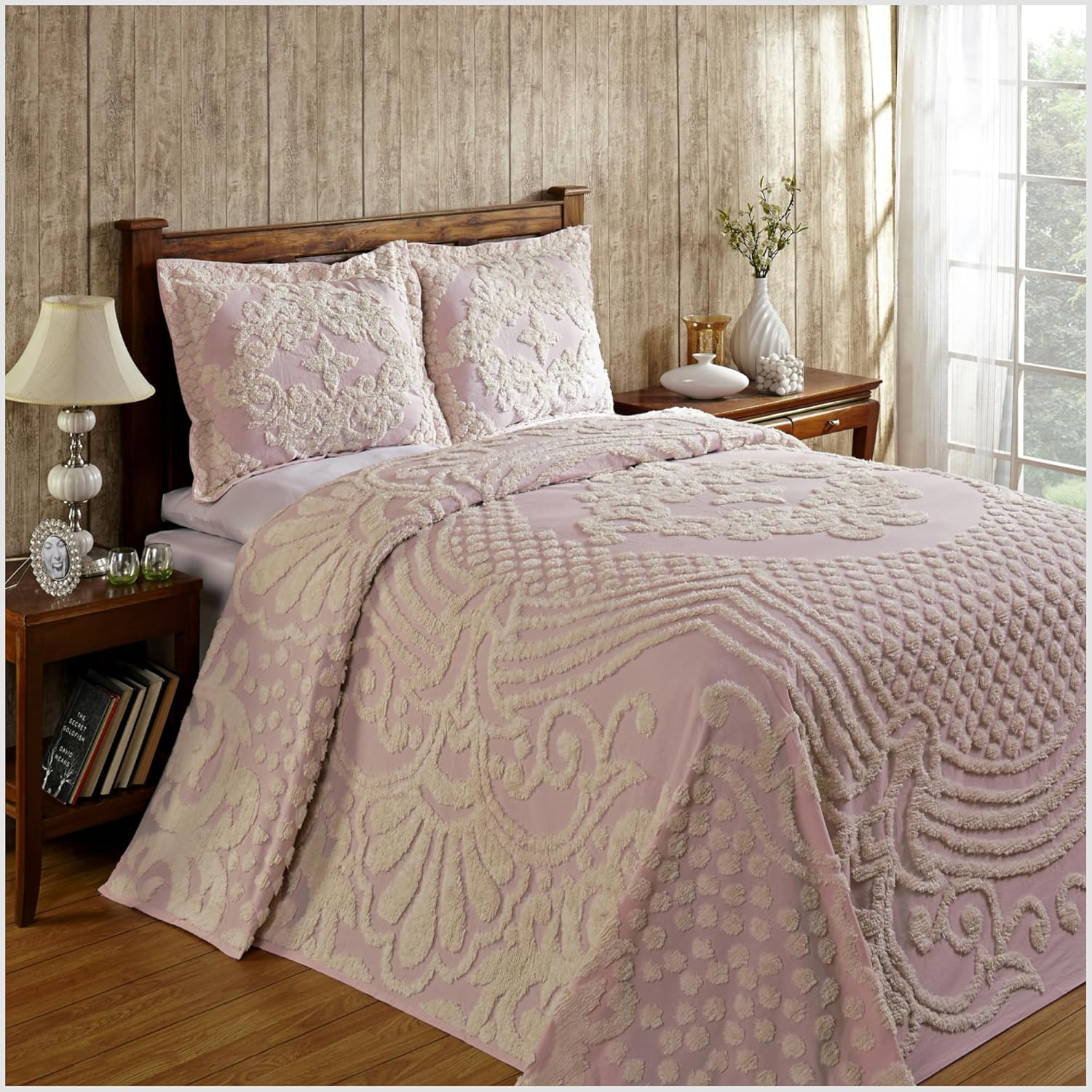 Better Trends Chenille Bedspread for Full/Double Size Bed 100% Cotton Lightweight Bedspread for All Season 96" x 110" Florence Collection (Pink) Pink Full/Double Bedspread