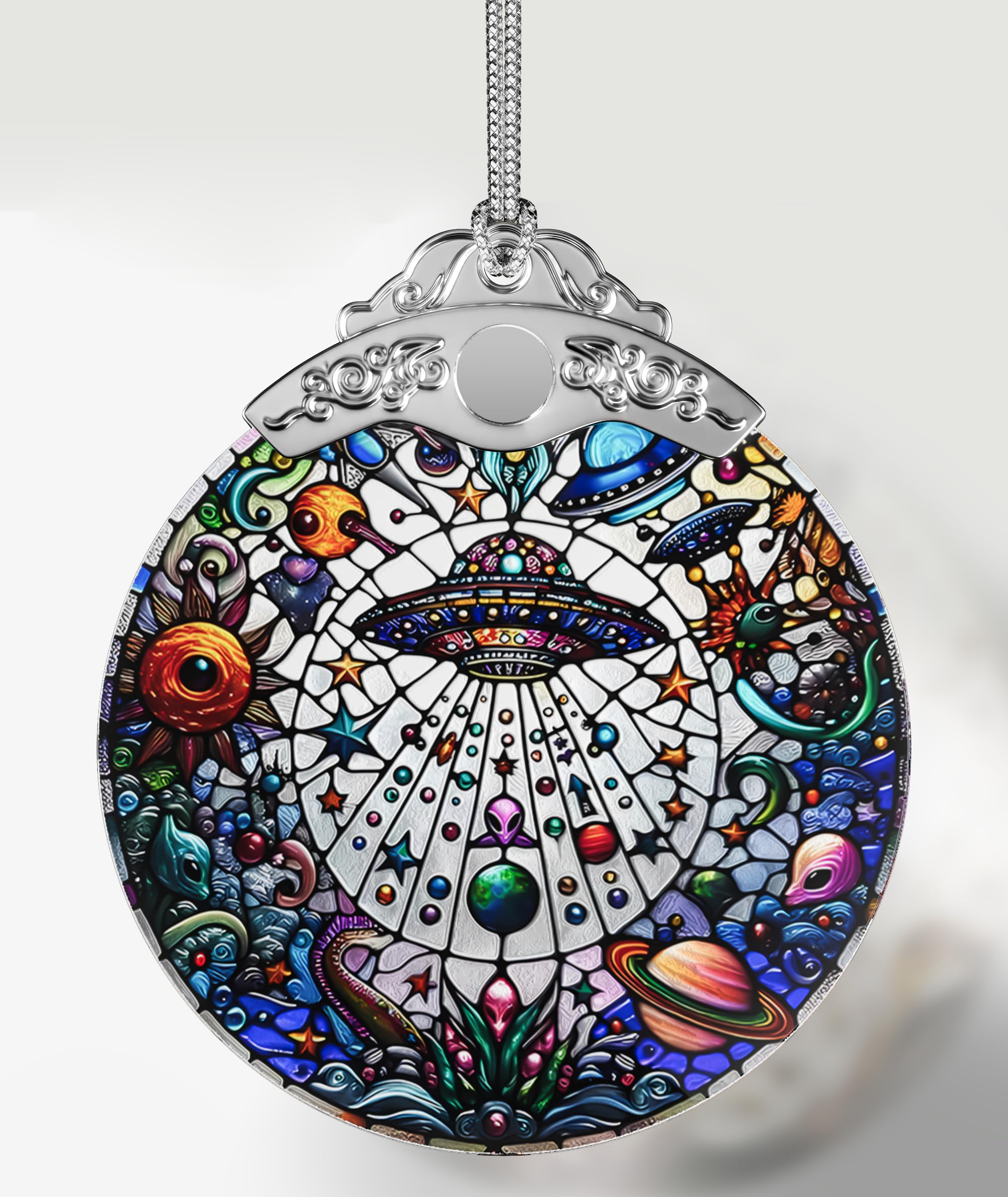 FUCDTEFC UFO Alien Decor Gifts, Crystal Resident Alien Stained Glass Ornament, Christmas Ornaments, UFO Alien Xmas Christmas Tree Decorations, Beautiful UFO Alien Ornaments for Holiday Presents Gift