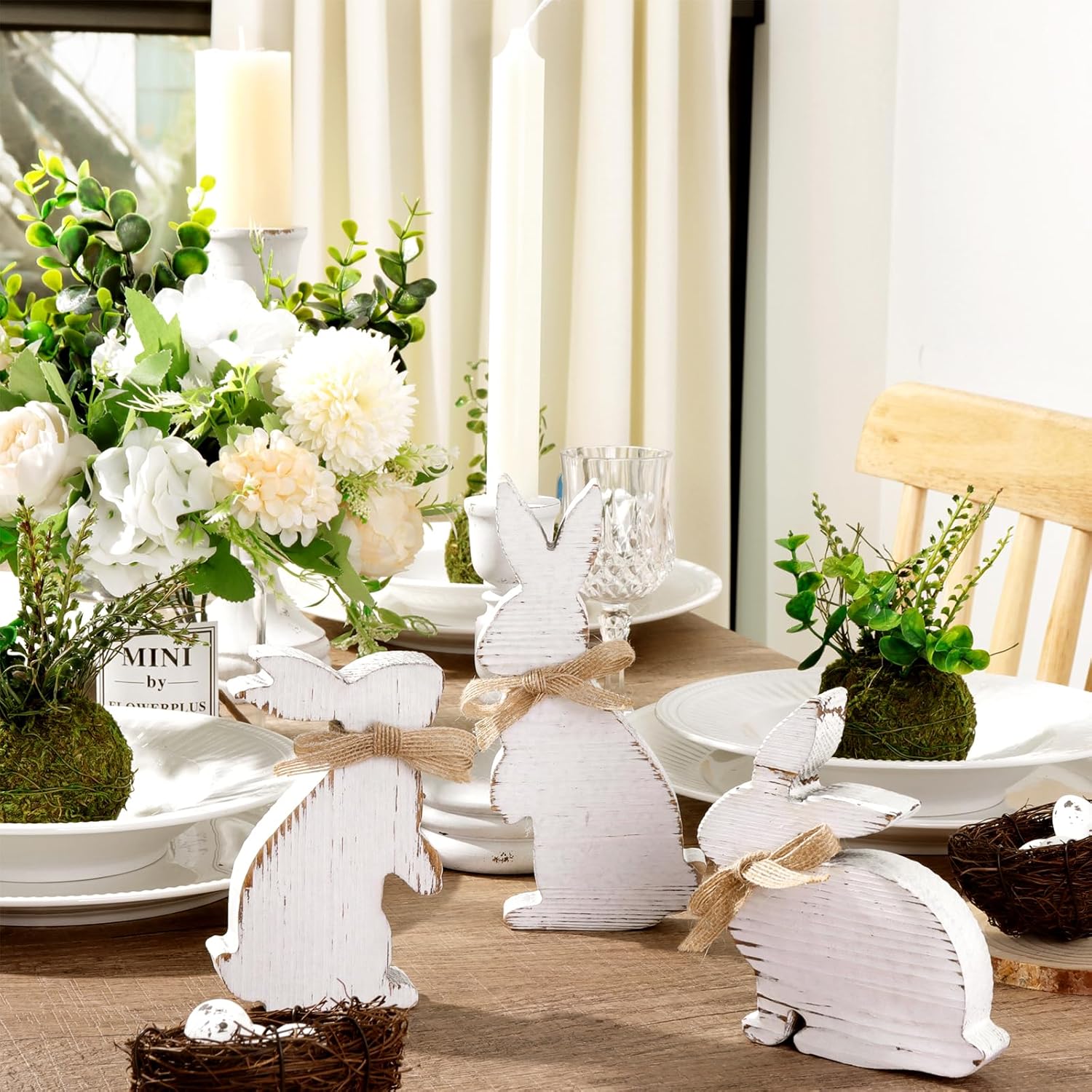 Easter Decorations: 3 Pcs Rustic Bunny Wooden Table Centerpiece Signs White, Farmhouse Wood Decor Tiered Tray for Home, Vintage Gifts - Image 3