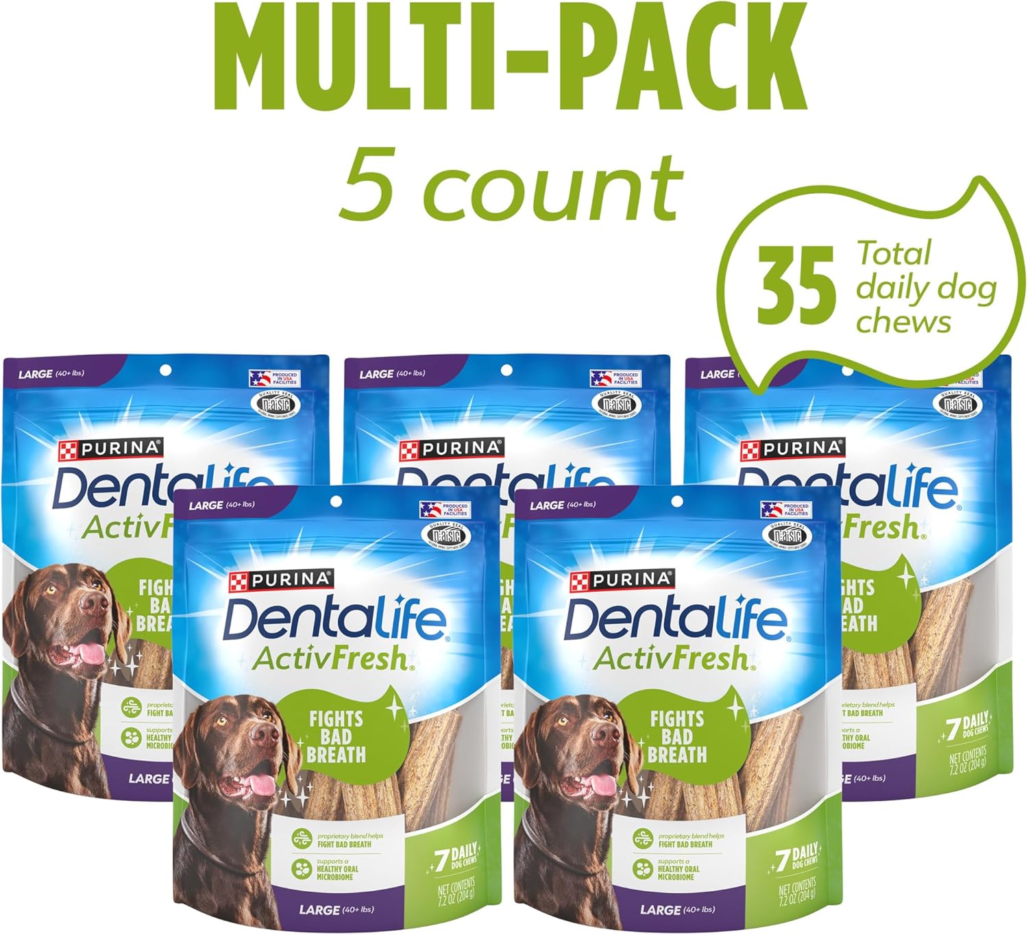 Purina DentaLife ActivFresh Chicken Flavor Large Breed Adult Dog Dental Chews - 7 Count (Pack of 5)