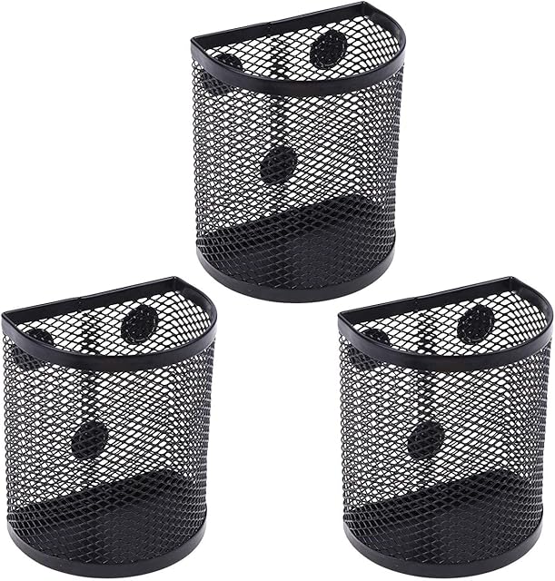 DEDC 3 Pcs Magnetic Pen Holder , Mesh Desk Organizer Pen Pot Pencil Holders Storage Stationery, with Magnets to Hold Whiteboard, Desk, Locker Accessories, Classroom