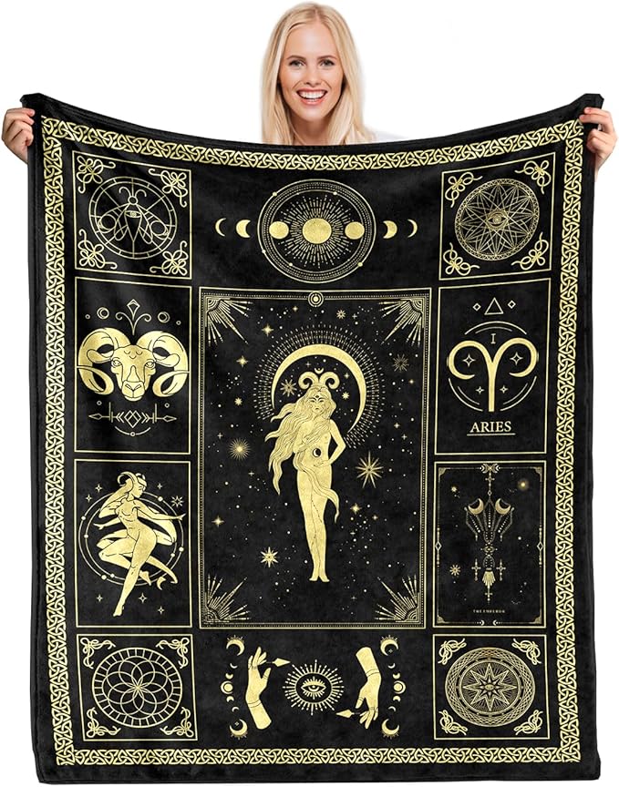 Aries Gifts for Men Women,Aries Sherpa Blanket,Astrology Gifts Zodiac Gifts Aries Birthday Gifts for Women,Horoscopes Gifts Double Layer Fabric Warm Blankets,60