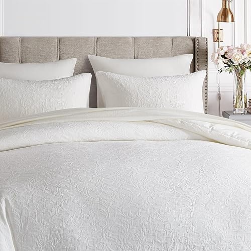 Miniatura 6 de Edredón bohemio de algodón tamaño Queen, edredón blanco Queen, ropa de cama vintage extra suave de granja lavada, ropa de cama jacquard Queen de 3