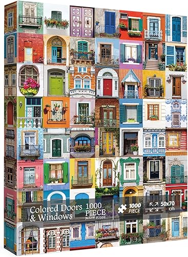 Rompecabezas coloridos de puertas y ventanas para adultos de 1000 piezas, rompecabezas vintage, rompecabezas de arte divertido para adultos como