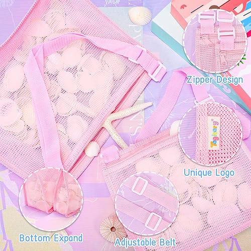 Miniatura 4 de Tagitary Bolsa de malla para juguetes de playa, juguetes de arena para recoger conchas, bolsa de piscina con cremallera, artículos esenciales para