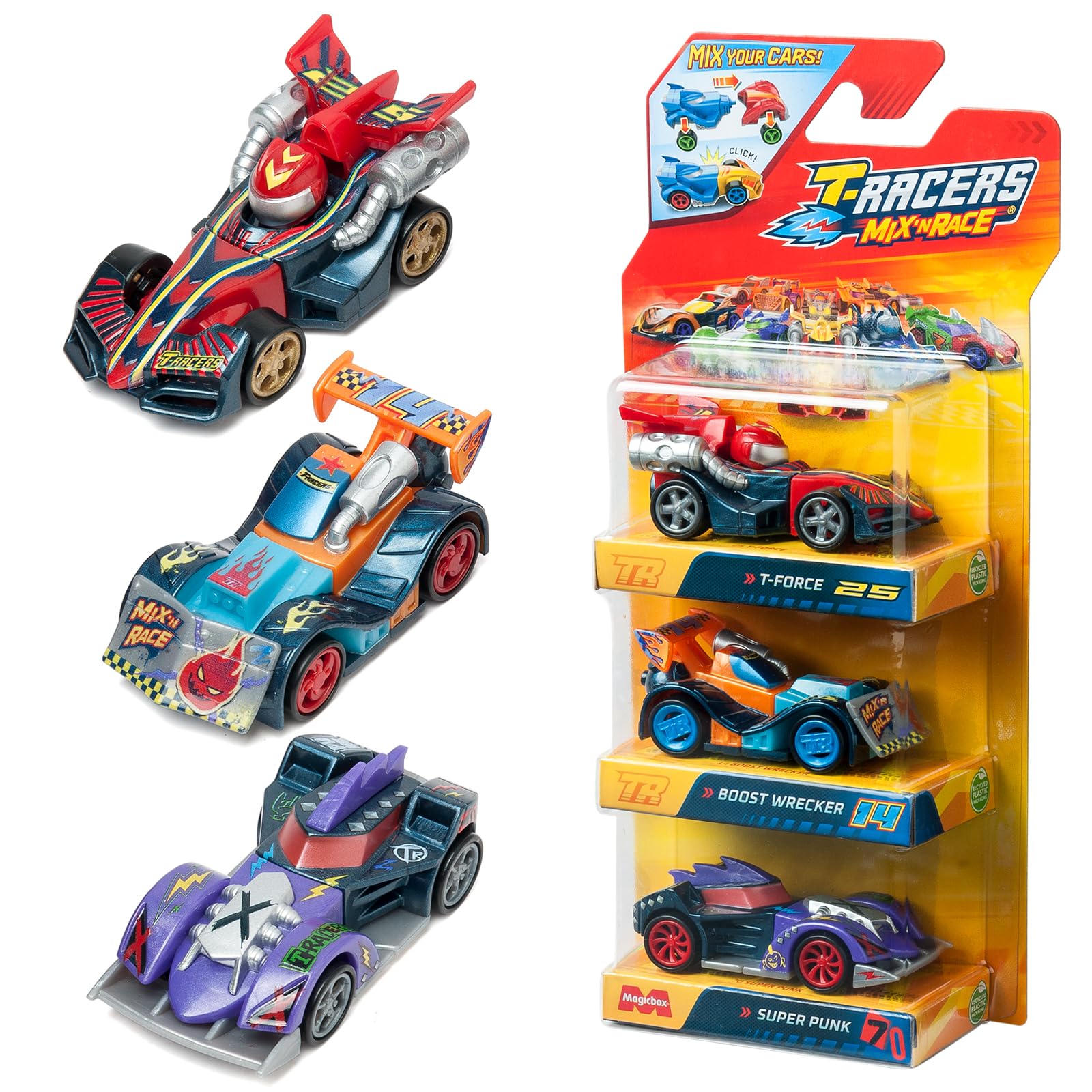 T-Racers Mix 'N Race 3er Pack - Sammelautos Mit Austauschbaren Teilen und Rädern in Zwei Teile Teilbar Pack 4/4