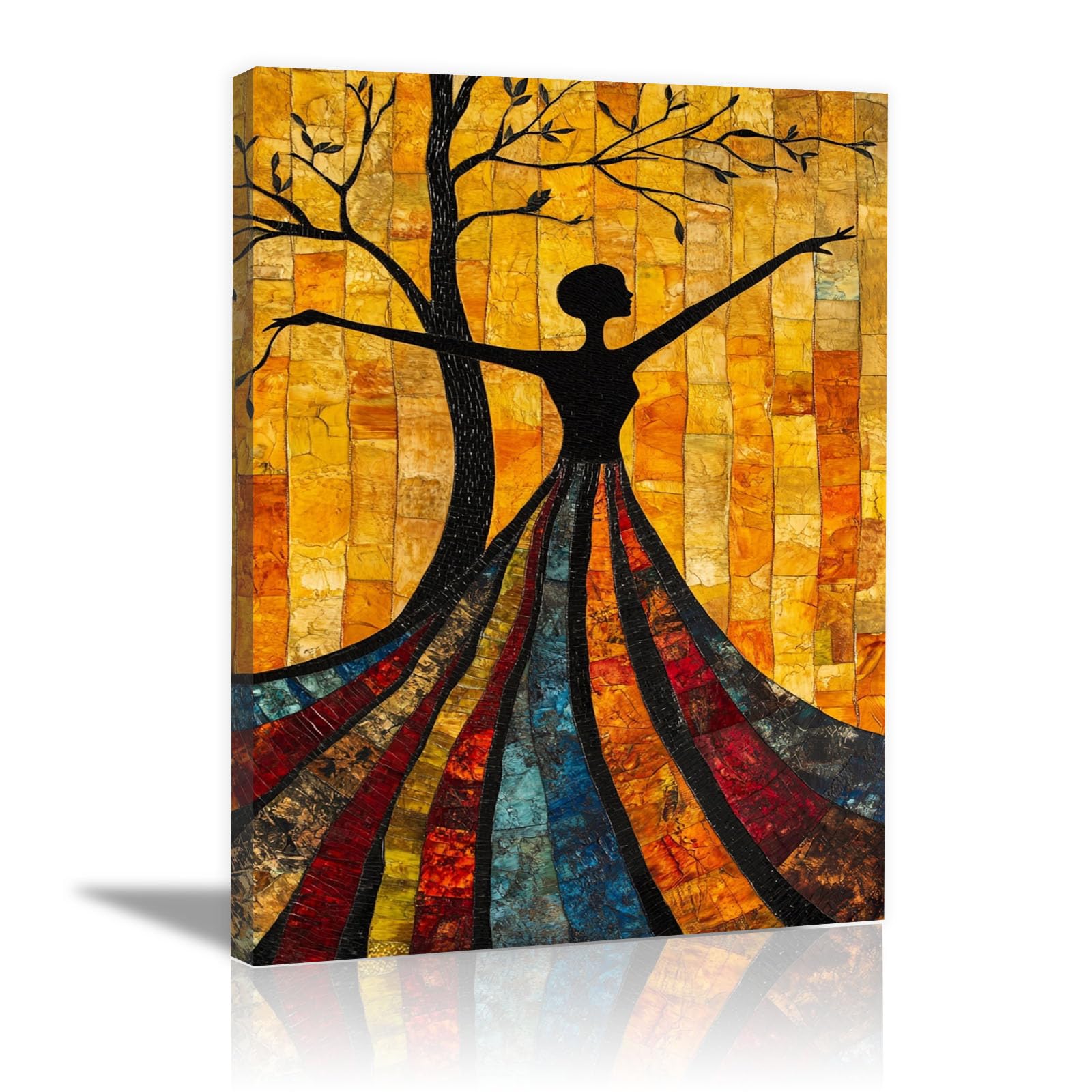 TERUEA Glamorous Art Deco Inspired Mosaic Dancing Woman Silhouette Women Wall Art Canvas Artwork Canvas Art Home Decor Home Wall Decor(Multi)-70x100cm Framed