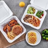 Vista 7 de ECOLipak Paquete de 50 recipientes de comida para llevar, 100% compostables, desechables, para llevar, 8 x 8 pulgadas, 3 compartimentos resistentes
