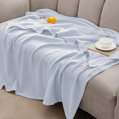 Miniatura 1 de PHF Manta de muselina 100% algodón, tamaño King, 108 x 90 pulgadas, manta ligera y transpirable de 4 capas para verano, manta de gasa suave y lujosa