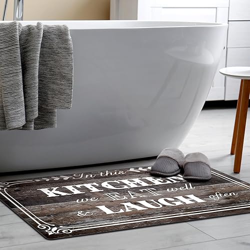 Miniatura 4 de 2 tapetes y alfombras de cocina de 47 x 17.3 pulgadas y 29 x 17.3 pulgadas, diseño rústico de veta de madera antideslizante, acolchado para suelo de