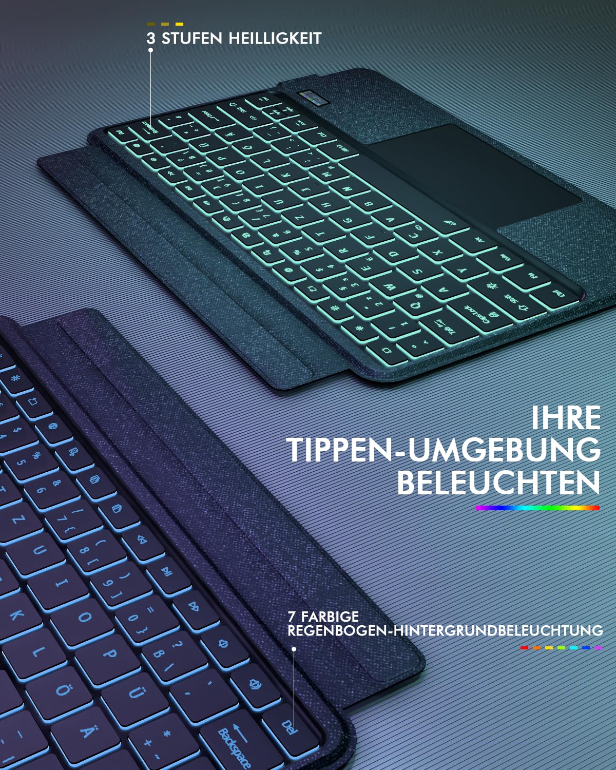 Doohoeek Bluetooth Tastatur Hülle mit LCD-Display für Lenovo Idea Tab Pro 2025 12,7 Zoll, Bluetooth Kabellose Trennbare Tastatur mit Trackpad, 7 Farbige Beleuchtung, QWERTZ