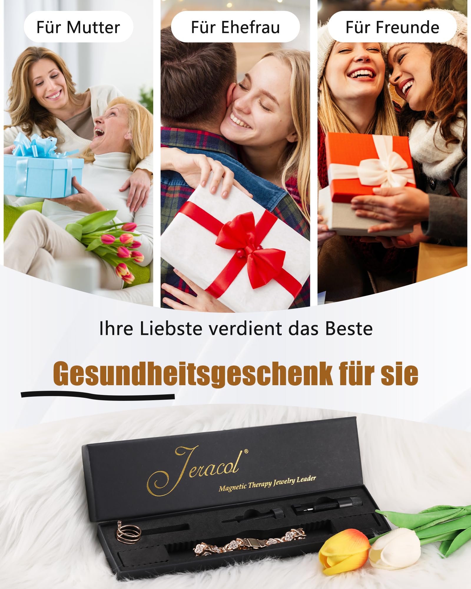 Jeracol Kupferarmband Damen und Magnetfeldtherapie Ring, gefertigt aus 99% reinem Kupfer, mit eingelegten Neodym-Magneten und funkelnden Zirkonia-Steinen, verstellbares Magnetarmband