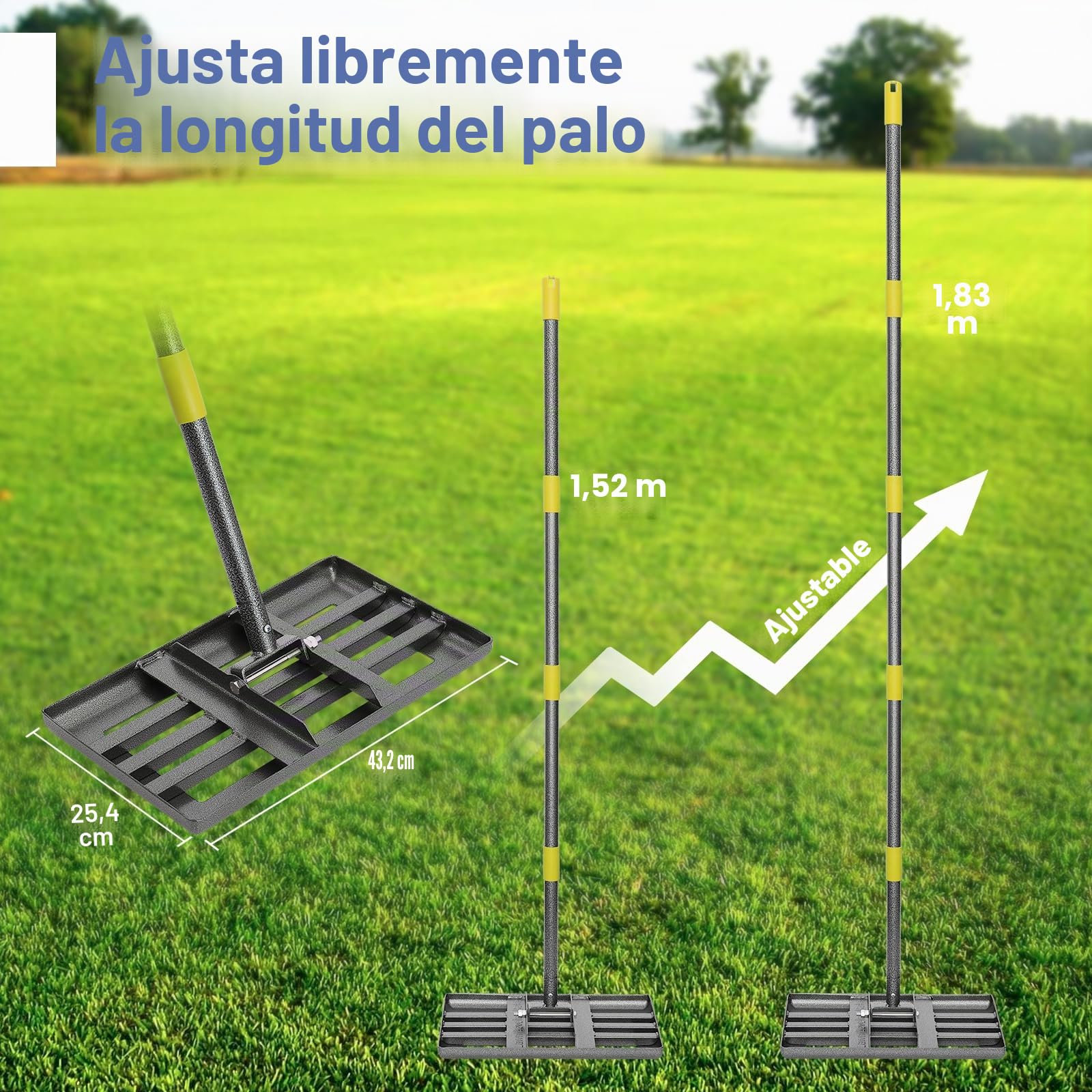 FLY HAWK Rastrillo de nivelación de césped, Herramienta de nivelación, nivela el Suelo o la Suciedad fácilmente Las Superficies del Suelo | Placa de Tierra de 18 x 10 Pulgadas | Rastrillos para