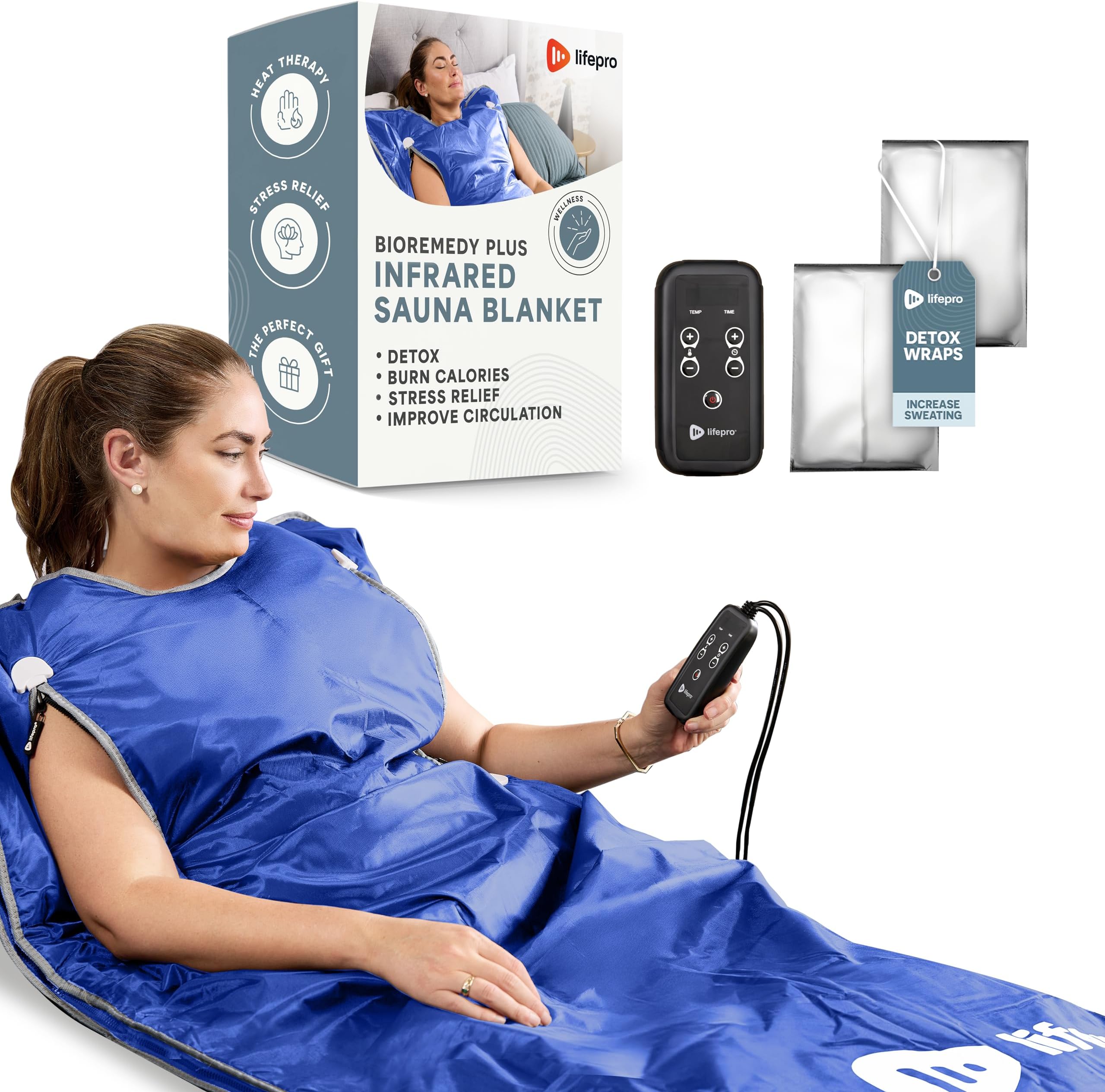 Lifepro BioRemedy Plus Infrared Sauna Blanket – Available in 5 Colors – Portable Far Infrared Home Sauna Bag for Detox, and Relaxation – Adjustable Temp (86–158°F) & Timer – Includes Detox Wraps