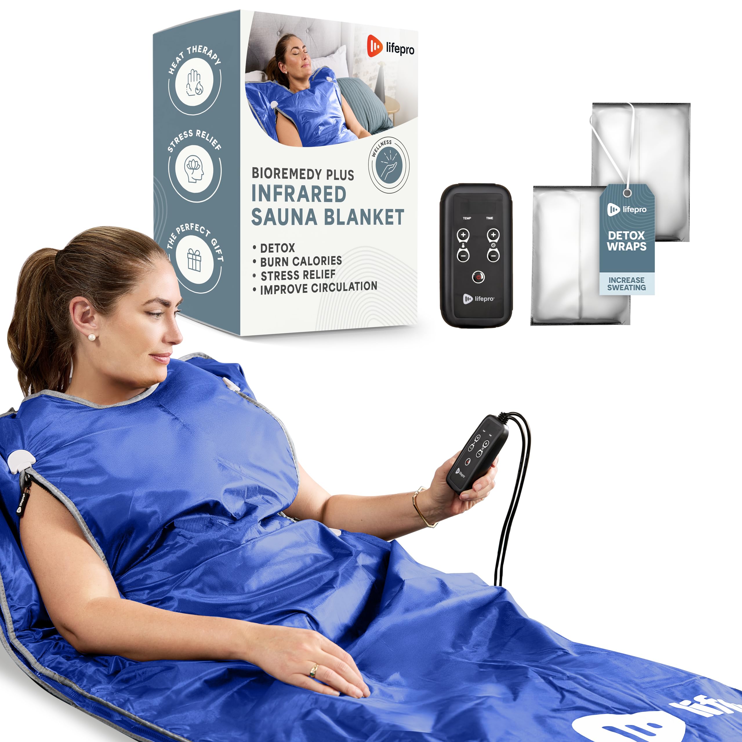 Lifepro BioRemedy Plus Infrared Sauna Blanket – Available in 5 Colors – Portable Far Infrared Home Sauna Bag for Detox, and Relaxation – Adjustable Temp (86–158°F) & Timer – Includes Detox Wraps