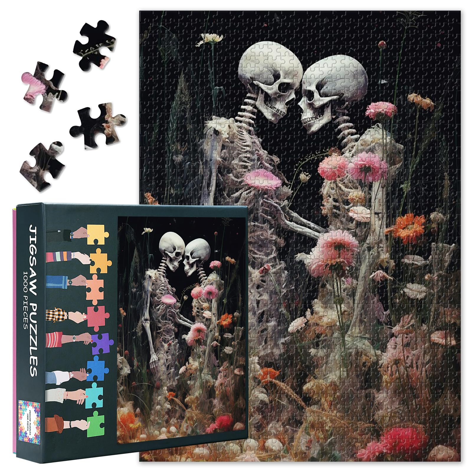 Skull Jigsaw Puzzles - Skeleton Couple Posing with Flowers 50x70cm Collectors Edition Puzzle, Challenging Parlour Games for Adults & Families